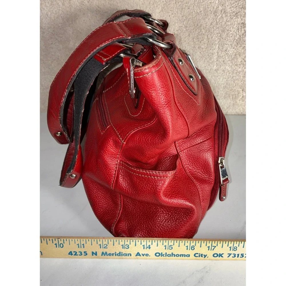 Vintage Tignanello Red Leather Shoulder Bag - Med- Pebbled Zip Top with Hang Tag